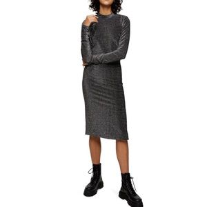 NWT Topshop Glitter Open Back MIDI Cocktail Dress in Metallic